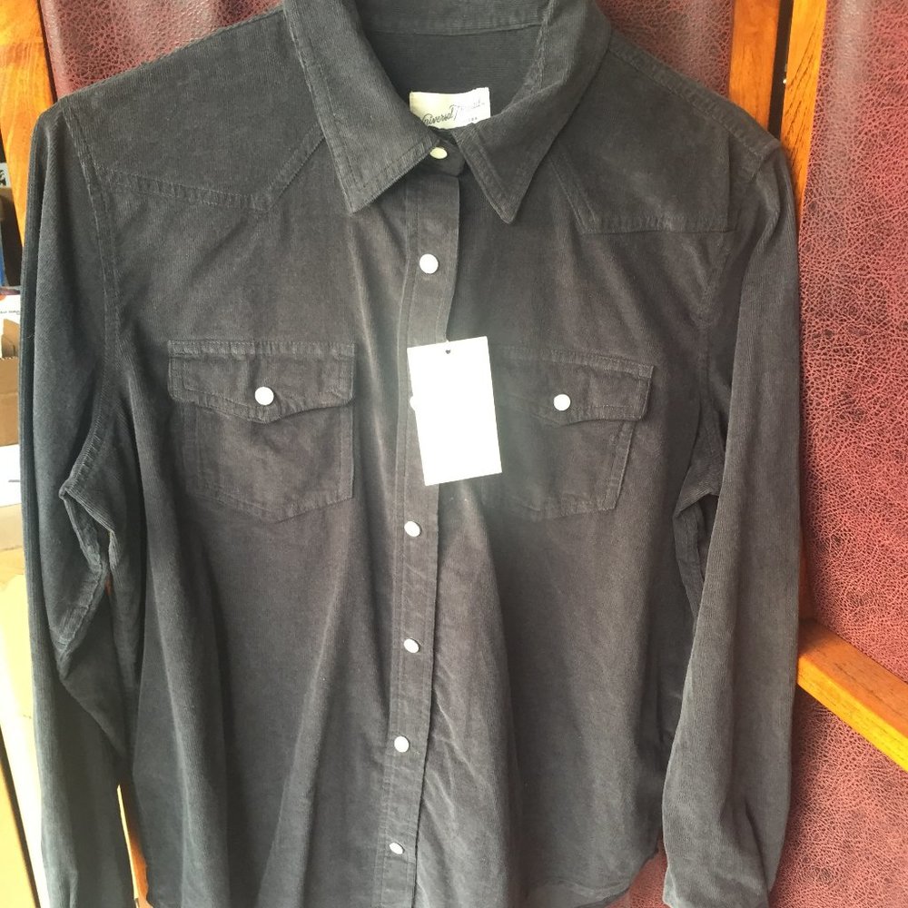 Corduroy rockabilly pearl snap button shirt M